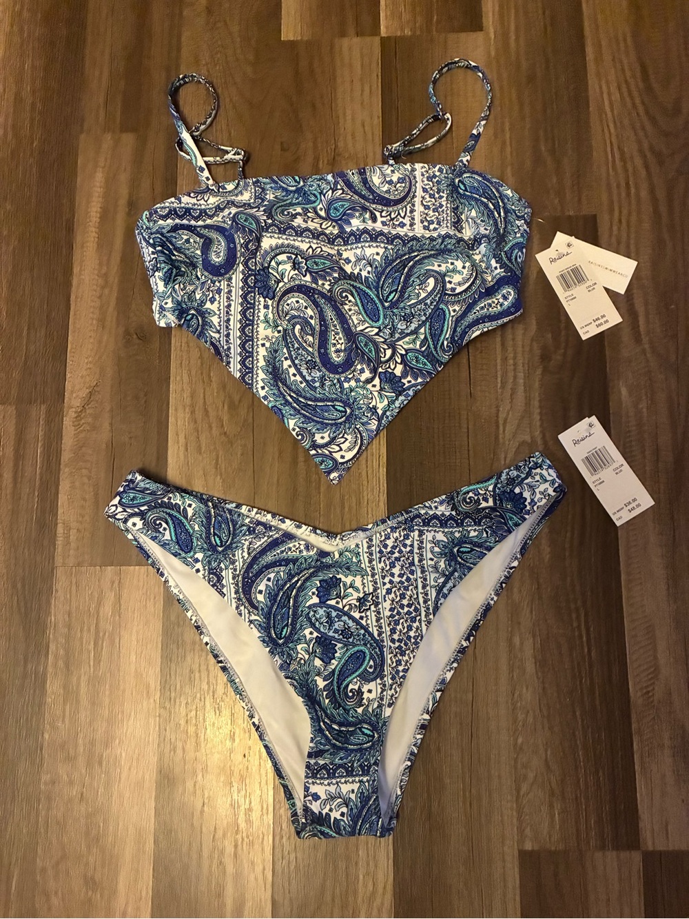 NWT Raisins Blue and White Handkerchief/Bandana Bikini SZ Large
